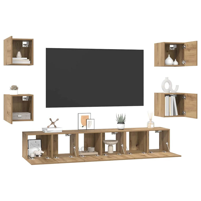 Set comodă TV 7 pcs Stejar Artizanal Lemn compozit WALTI