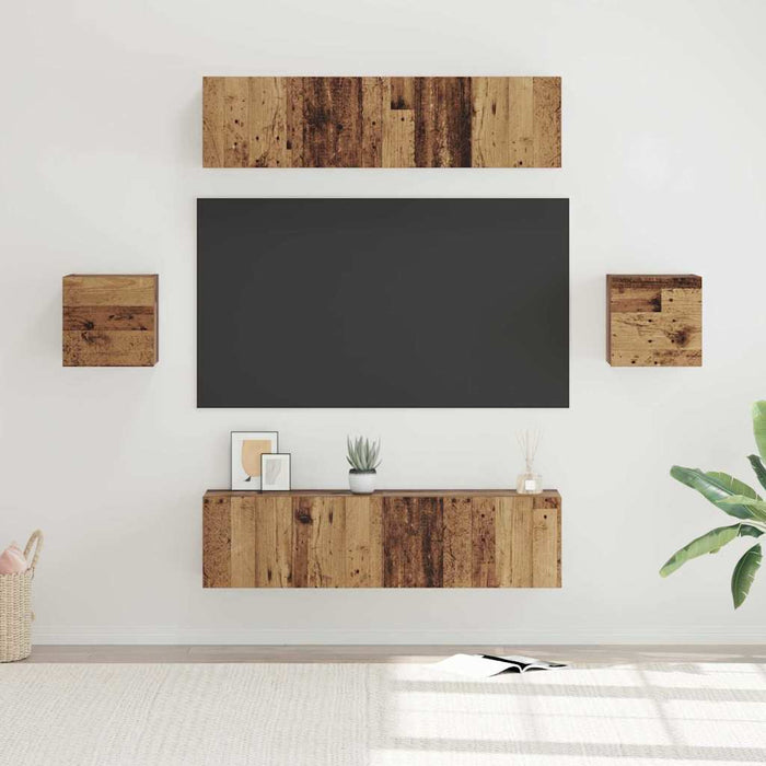 Set comodă TV Pe perete 6 pcs Lemn Vechi Lemn compozit - WALTI WALTI