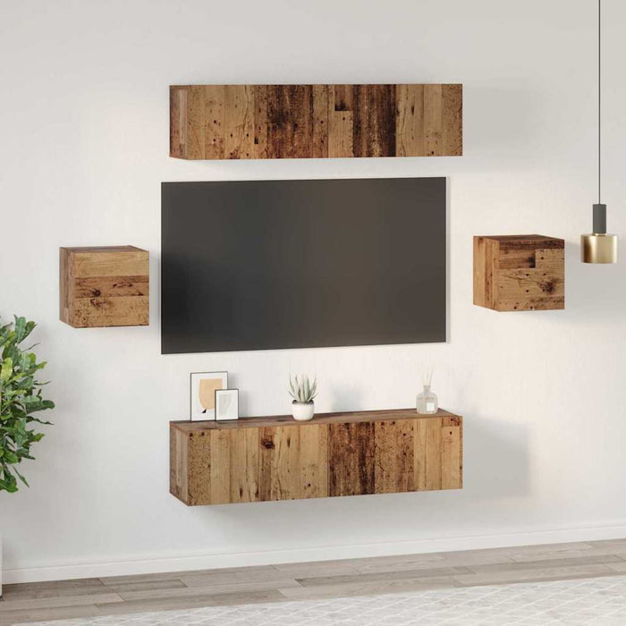 Set comodă TV Pe perete 6 pcs Lemn Vechi Lemn compozit - WALTI WALTI