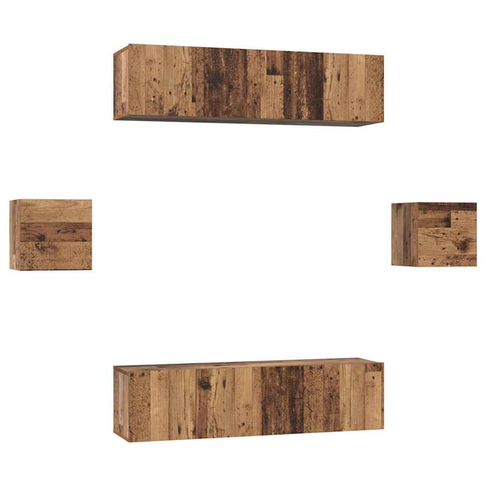 Set comodă TV Pe perete 6 pcs Lemn Vechi Lemn compozit - WALTI WALTI