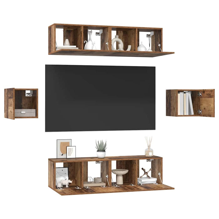 Set comodă TV Pe perete 6 pcs Lemn Vechi Lemn compozit - WALTI WALTI