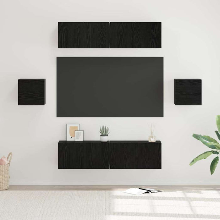 Set comodă TV Pe perete 6 pcs Stejar negru Lemn compozit - WALTI WALTI