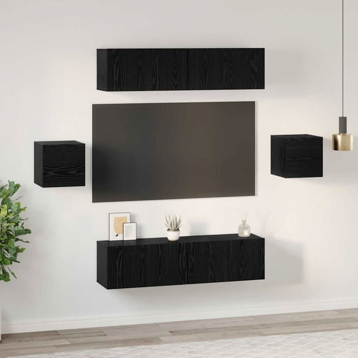 Set comodă TV Pe perete 6 pcs Stejar negru Lemn compozit - WALTI WALTI