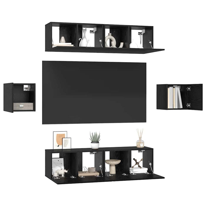 Set comodă TV Pe perete 6 pcs Stejar negru Lemn compozit - WALTI WALTI