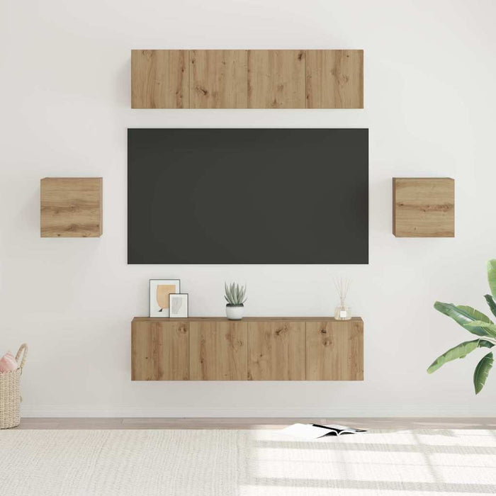 Set comodă TV Pe perete 6 pcs Stejar Artizanal Lemn compozit WALTI