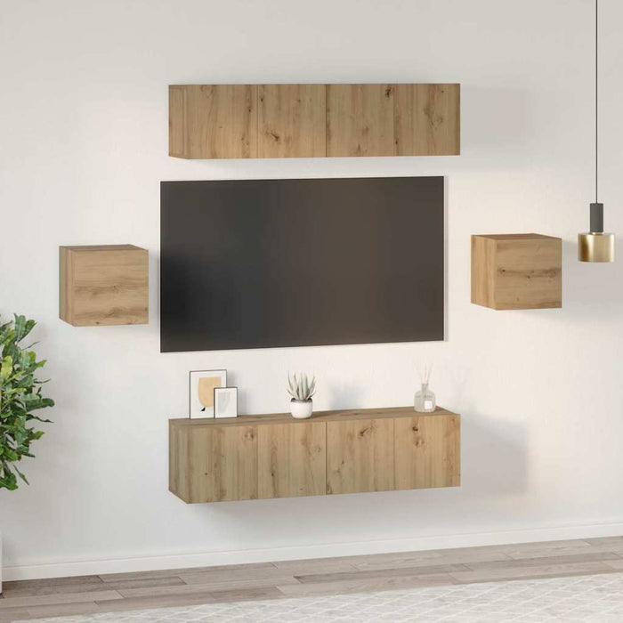 Set comodă TV Pe perete 6 pcs Stejar Artizanal Lemn compozit WALTI