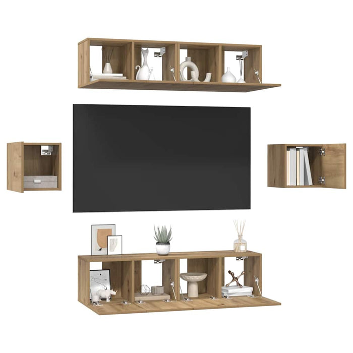Set comodă TV Pe perete 6 pcs Stejar Artizanal Lemn compozit WALTI
