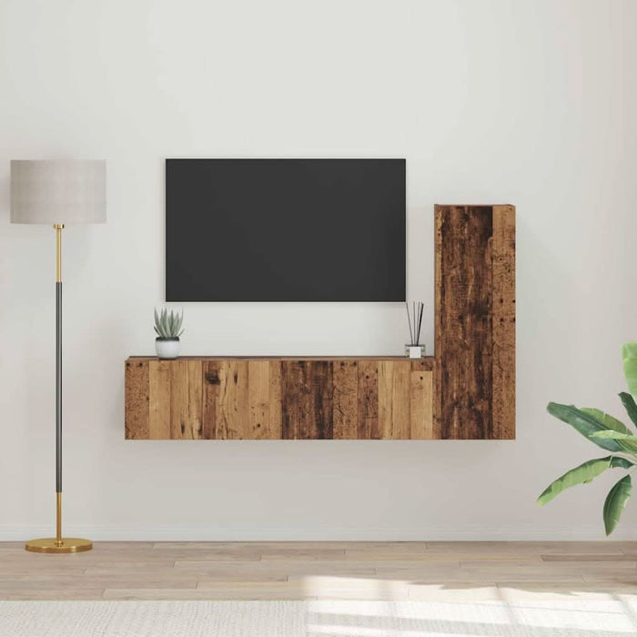 Set comodă TV cu raft Pe perete cu depozitare cu ușă 3 pcs Lemn vechi 150.5 x 30 x 90 cm - WALTI WALTI