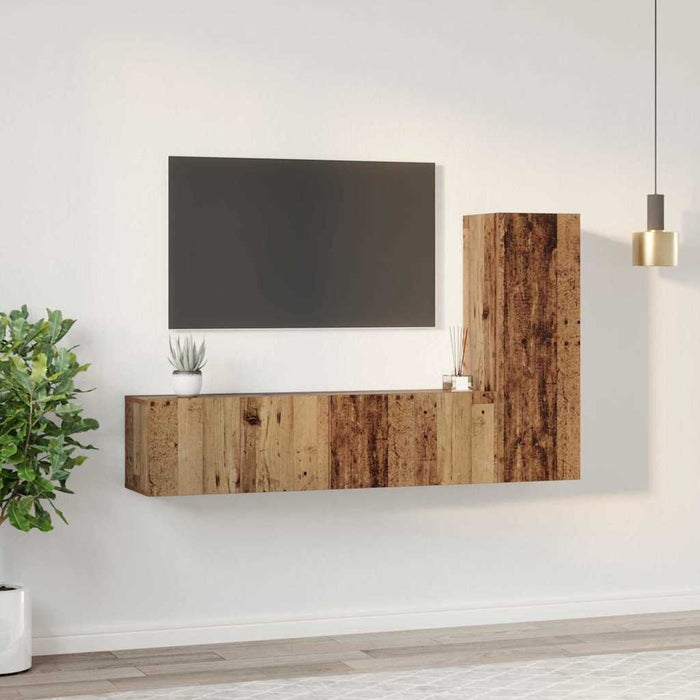 Set comodă TV cu raft Pe perete cu depozitare cu ușă 3 pcs Lemn vechi 150.5 x 30 x 90 cm - WALTI WALTI