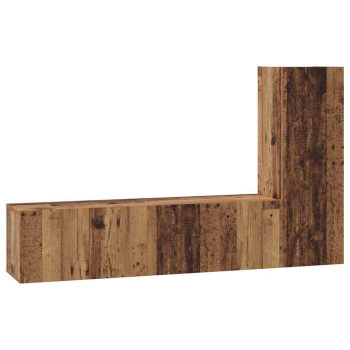 Set comodă TV cu raft Pe perete cu depozitare cu ușă 3 pcs Lemn vechi 150.5 x 30 x 90 cm - WALTI WALTI
