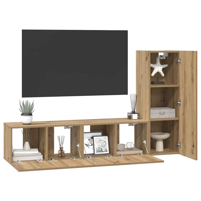 Set comodă TV cu raft 3 pcs stejar artizanal 150.5 x 30 x 90 cm - WALTI WALTI