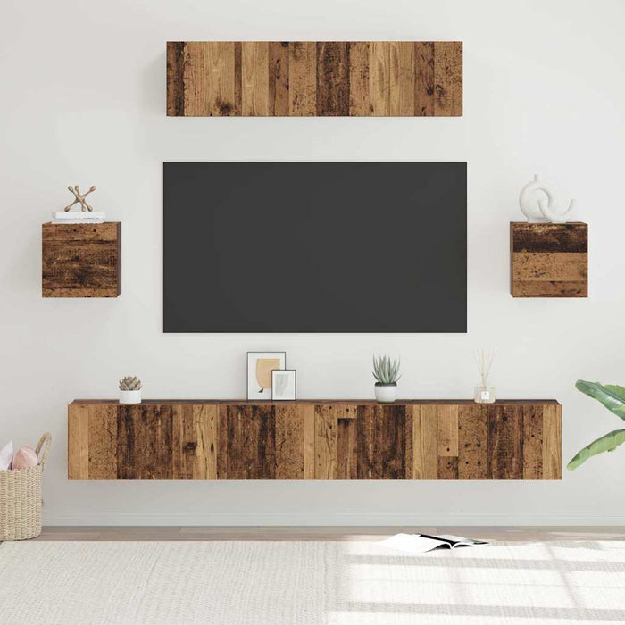 Set comodă TV Pe perete 7 pcs Lemn Vechi Lemn compozit - WALTI WALTI
