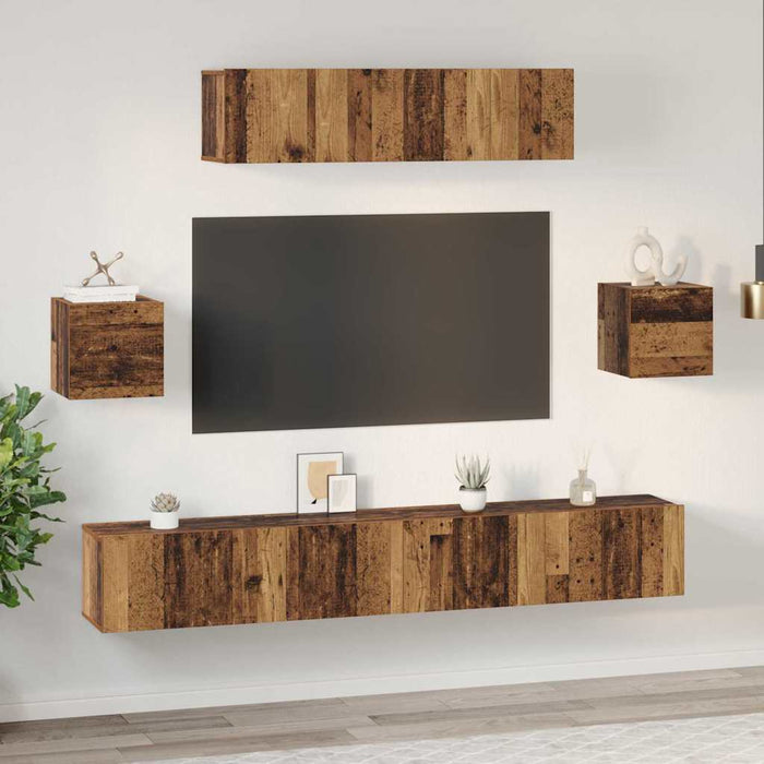 Set comodă TV Pe perete 7 pcs Lemn Vechi Lemn compozit - WALTI WALTI
