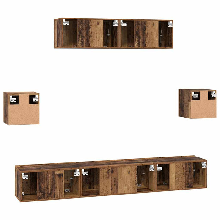 Set comodă TV Pe perete 7 pcs Lemn Vechi Lemn compozit - WALTI WALTI