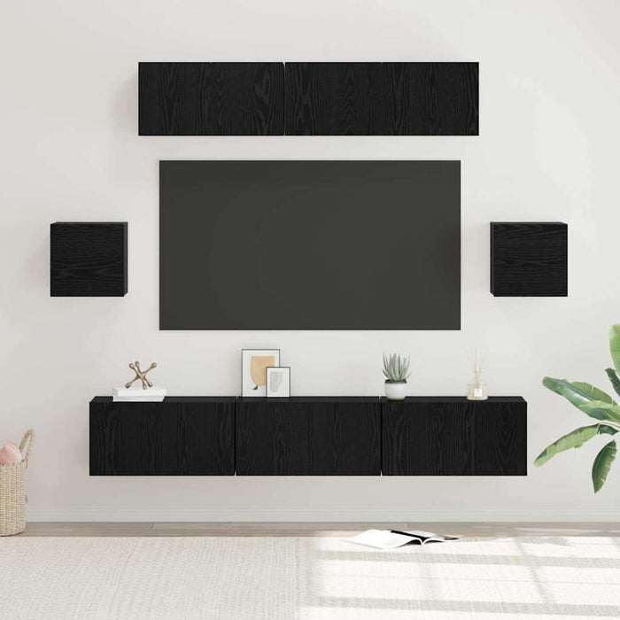 Set comodă TV Pe perete 7 pcs Stejar Negru Lemn compozit - WALTI WALTI