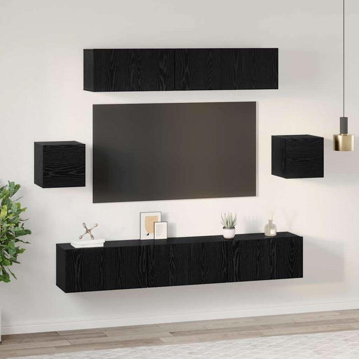 Set comodă TV Pe perete 7 pcs Stejar Negru Lemn compozit - WALTI WALTI