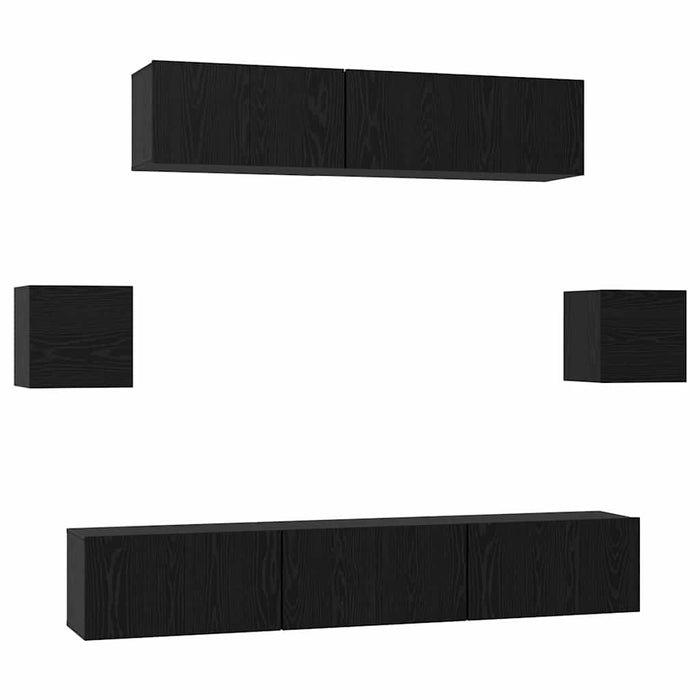 Set comodă TV Pe perete 7 pcs Stejar Negru Lemn compozit - WALTI WALTI