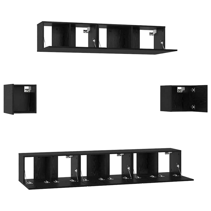 Set comodă TV Pe perete 7 pcs Stejar Negru Lemn compozit - WALTI WALTI
