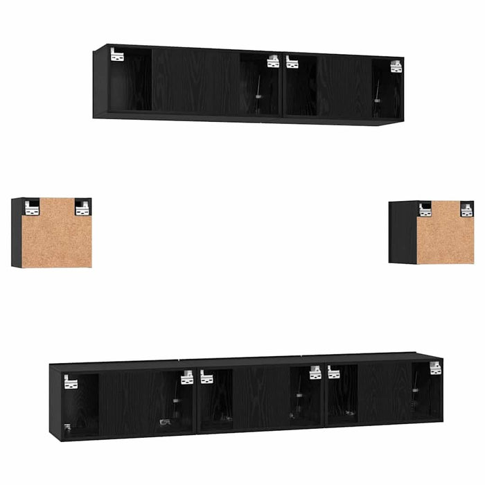 Set comodă TV Pe perete 7 pcs Stejar Negru Lemn compozit - WALTI WALTI