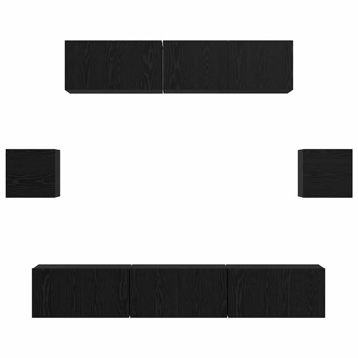 Set comodă TV Pe perete 7 pcs Stejar Negru Lemn compozit - WALTI WALTI