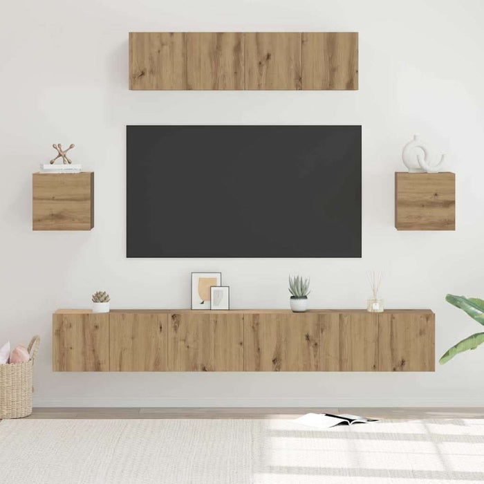 Set comodă TV Pe perete 7 pcs Stejar Artizanal Lemn compozit - WALTI WALTI
