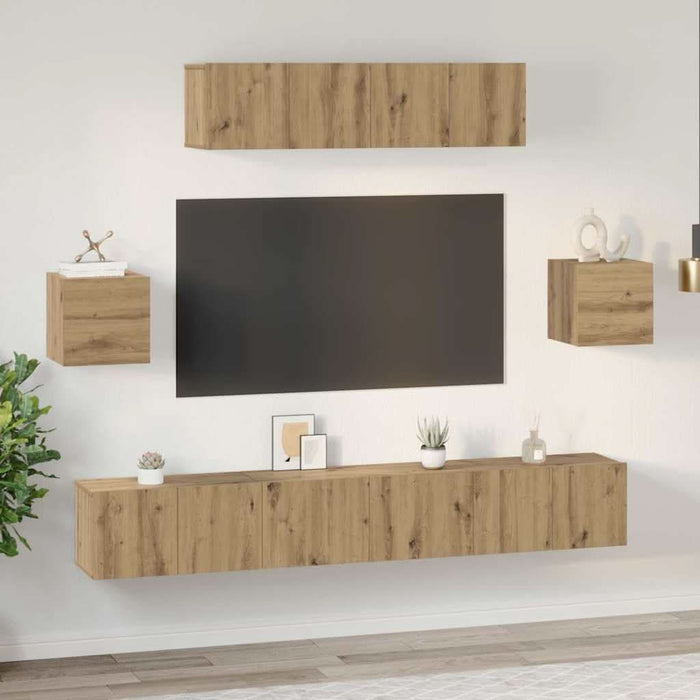 Set comodă TV Pe perete 7 pcs Stejar Artizanal Lemn compozit - WALTI WALTI