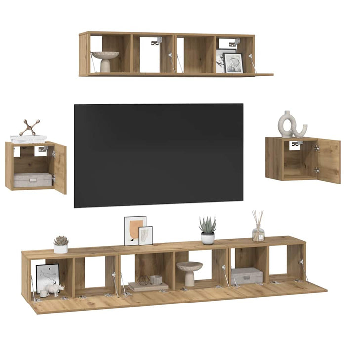 Set comodă TV Pe perete 7 pcs Stejar Artizanal Lemn compozit - WALTI WALTI