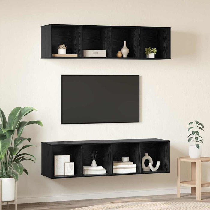 Set comodă TV Pe perete 3 pcs Stejar Negru Lemn compozit - WALTI WALTI