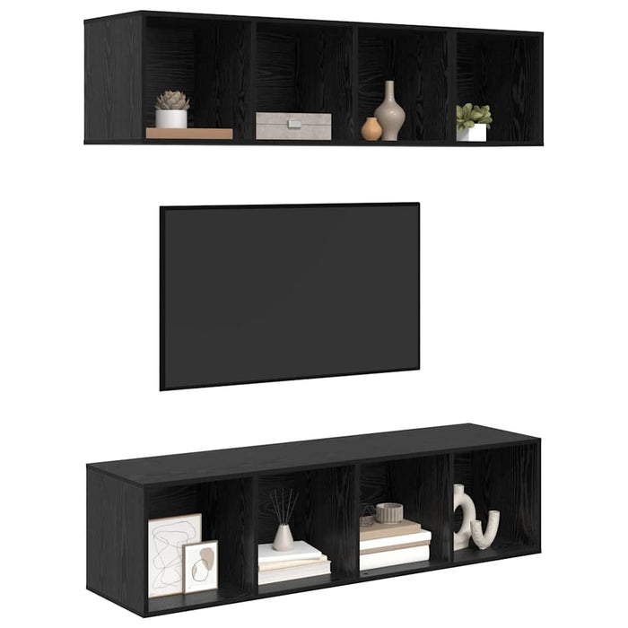 Set comodă TV Pe perete 3 pcs Stejar Negru Lemn compozit - WALTI WALTI