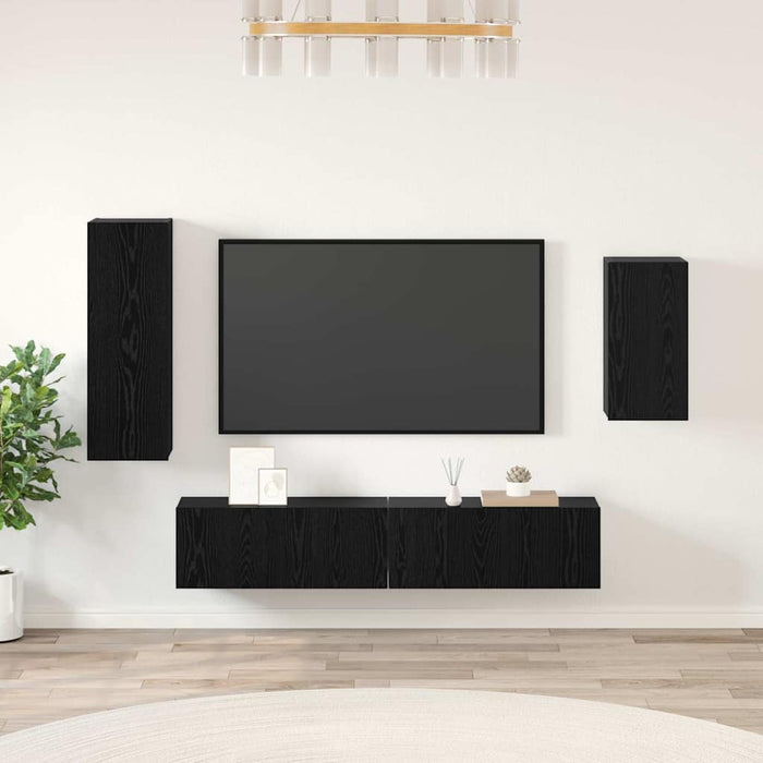 Set comodă TV Pe perete 4 pcs Stejar Negru Lemn compozit - WALTI WALTI