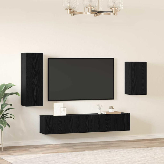 Set comodă TV Pe perete 4 pcs Stejar Negru Lemn compozit - WALTI WALTI