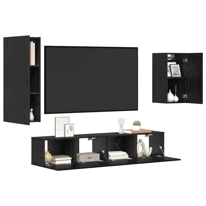 Set comodă TV Pe perete 4 pcs Stejar Negru Lemn compozit - WALTI WALTI