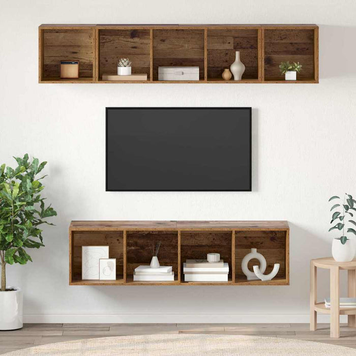 Set comodă TV Pe perete 4 pcs Lemn Vechi Lemn compozit - WALTI WALTI