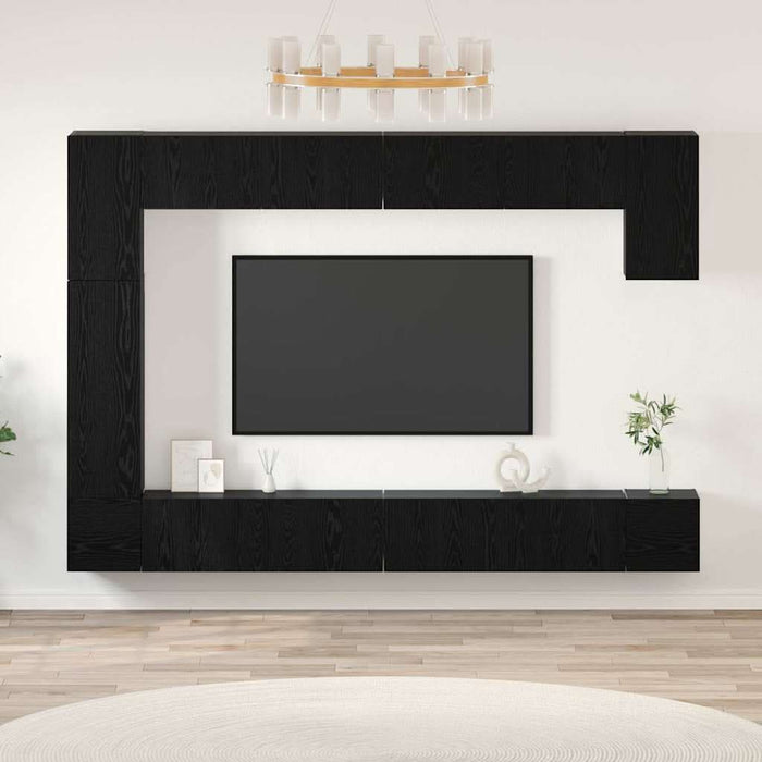 Set comodă TV Pe perete 9 pcs Stejar Negru Lemn compozit - WALTI WALTI