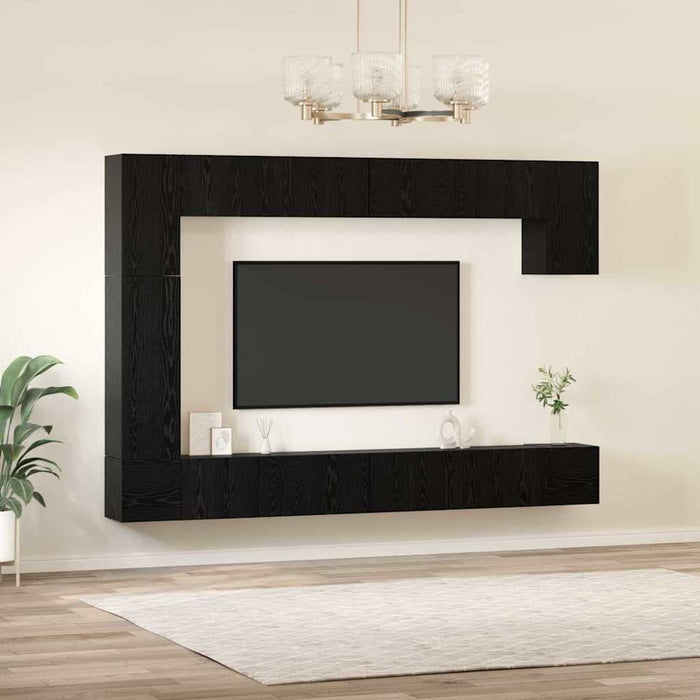 Set comodă TV Pe perete 9 pcs Stejar Negru Lemn compozit - WALTI WALTI