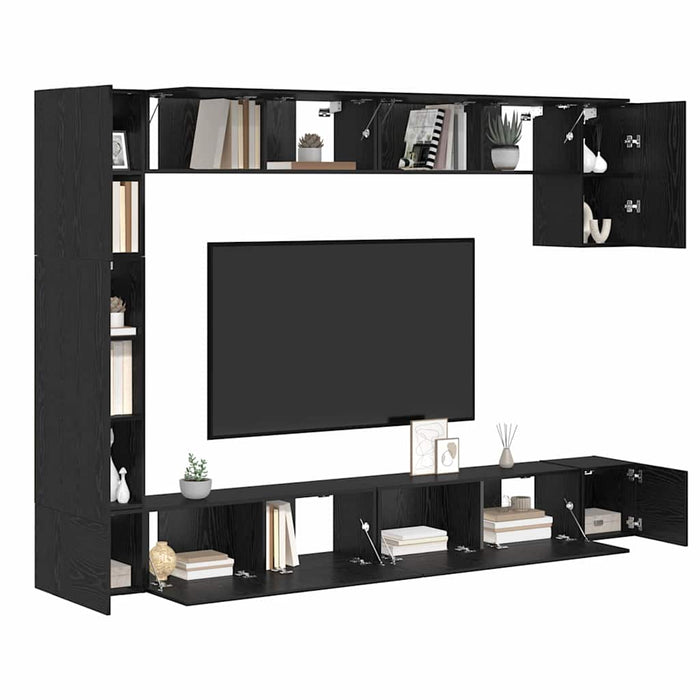 Set comodă TV Pe perete 9 pcs Stejar Negru Lemn compozit - WALTI WALTI