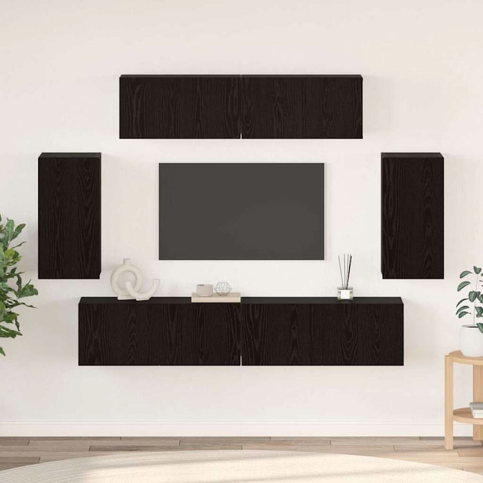Dulap pentru TV pe Perete 6 pcs Stejar negru Lemn compozit - WALTI WALTI