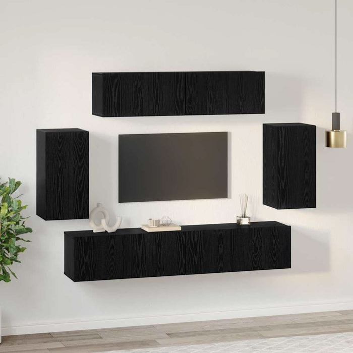 Dulap pentru TV pe Perete 6 pcs Stejar negru Lemn compozit - WALTI WALTI