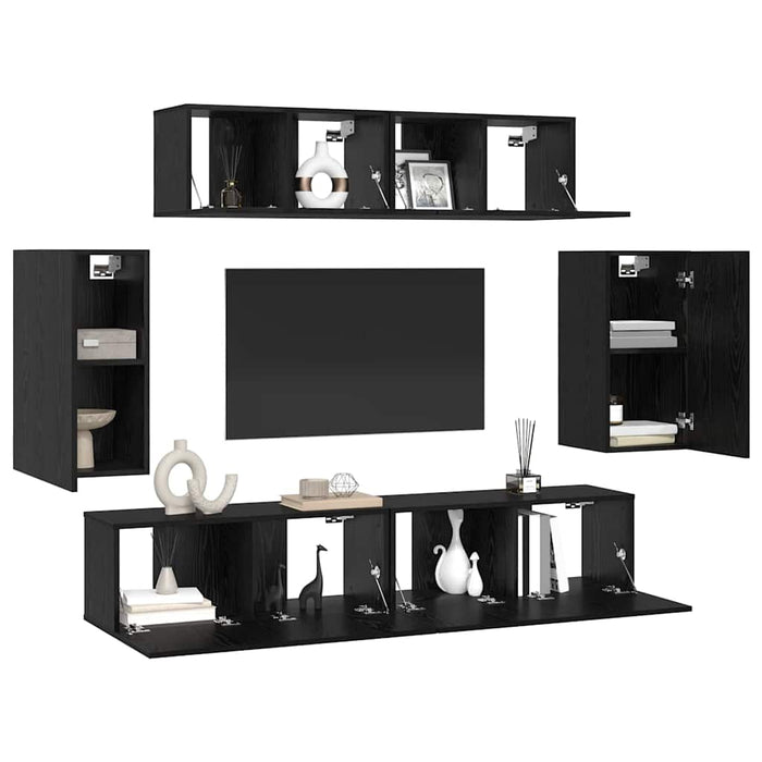 Dulap pentru TV pe Perete 6 pcs Stejar negru Lemn compozit - WALTI WALTI