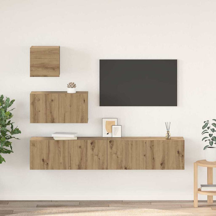 Set comodă TV Pe perete Altele 4 pcs stejar artizanal 80 x 30 x 30 cm - WALTI WALTI
