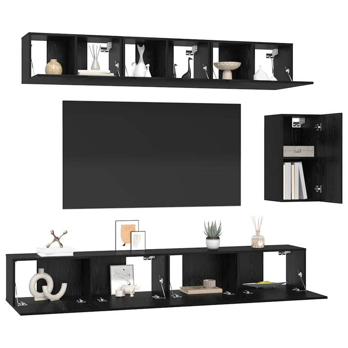 Set comodă TV 6 pcs Stejar negru 100 x 30 x 30 cm Lemn compozit - WALTI WALTI