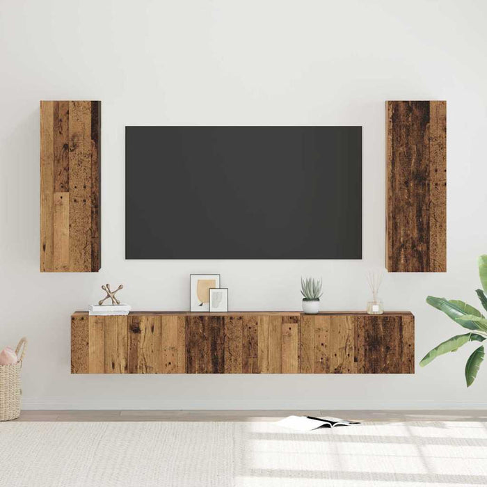 Set comodă TV Pe perete 5 pcs Lemn Vechi Lemn compozit - WALTI WALTI