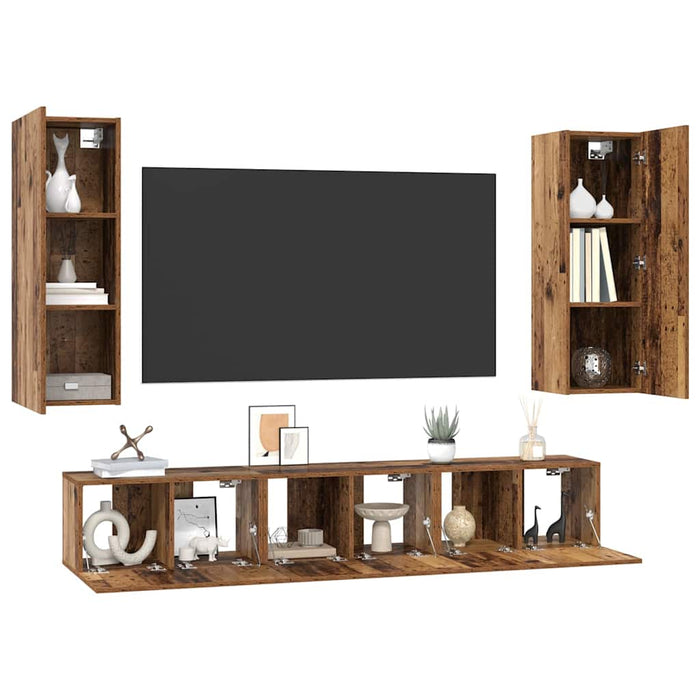 Set comodă TV Pe perete 5 pcs Lemn Vechi Lemn compozit - WALTI WALTI