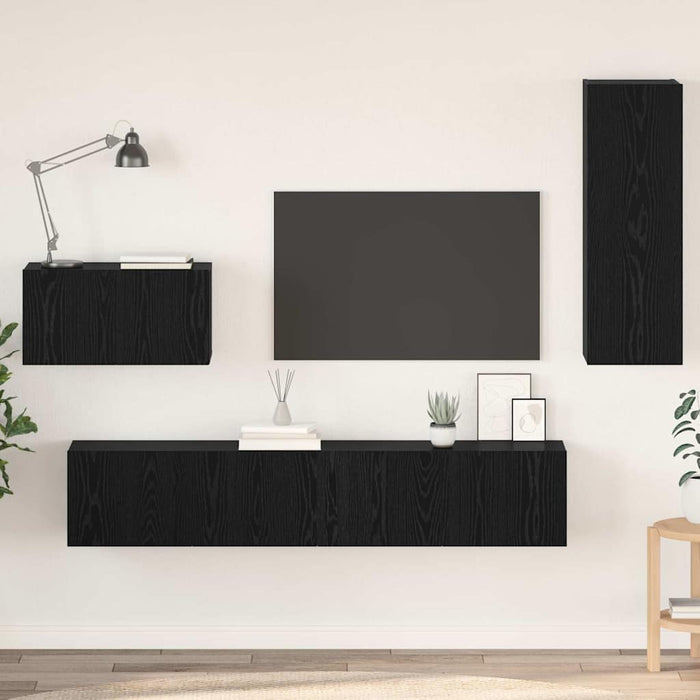 Dulap pentru TV pe Perete cu raft Altele cu depozitare cu ușă 4 pcs Stejar negru - WALTI WALTI