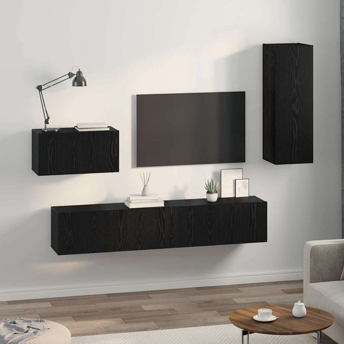 Dulap pentru TV pe Perete cu raft Altele cu depozitare cu ușă 4 pcs Stejar negru - WALTI WALTI