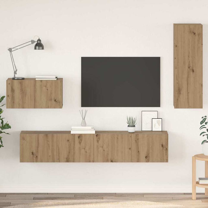 Dulap pentru TV pe Perete cu raft Altele cu depozitare cu ușă 4 pcs Stejar artisanal - WALTI WALTI