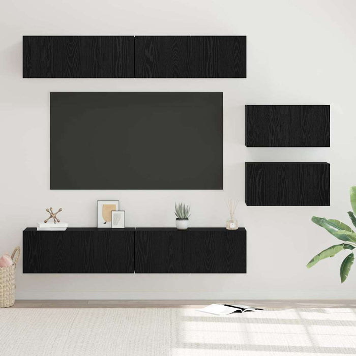 Set comodă TV Pe perete 6 pcs Stejar Negru Lemn compozit - WALTI WALTI