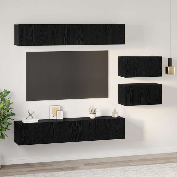 Set comodă TV Pe perete 6 pcs Stejar Negru Lemn compozit - WALTI WALTI