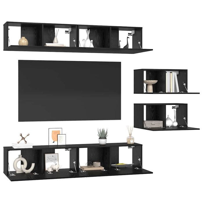 Set comodă TV Pe perete 6 pcs Stejar Negru Lemn compozit - WALTI WALTI