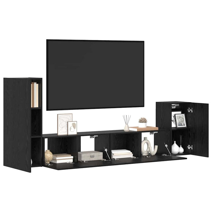 Dulap pentru TV pe Perete 3 pcs Stejar Negru Lemn compozit - WALTI WALTI